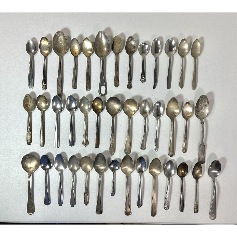 Lot Of 40 Antique Spoons Silverware Craft Lot Some Wear Rust
